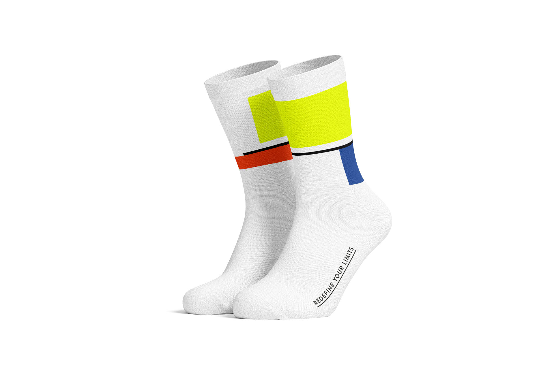PIPPO Socken Mondrian Square weiß/blau/neon gelb - 43-45