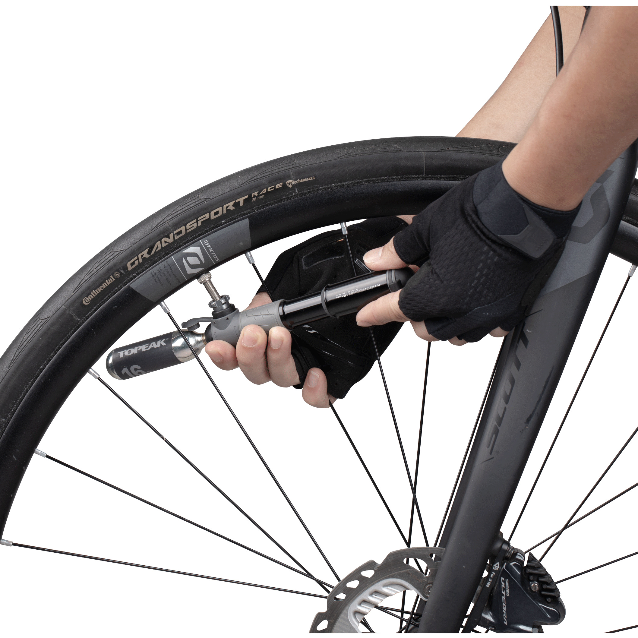 Topeak Hybridrocket HP Mini, Black  - - Leistung:11 bar / 160 psi;Volumen / Hub:17,5 cm³;Kopf:SmartHead(TM) ThreadLock mit