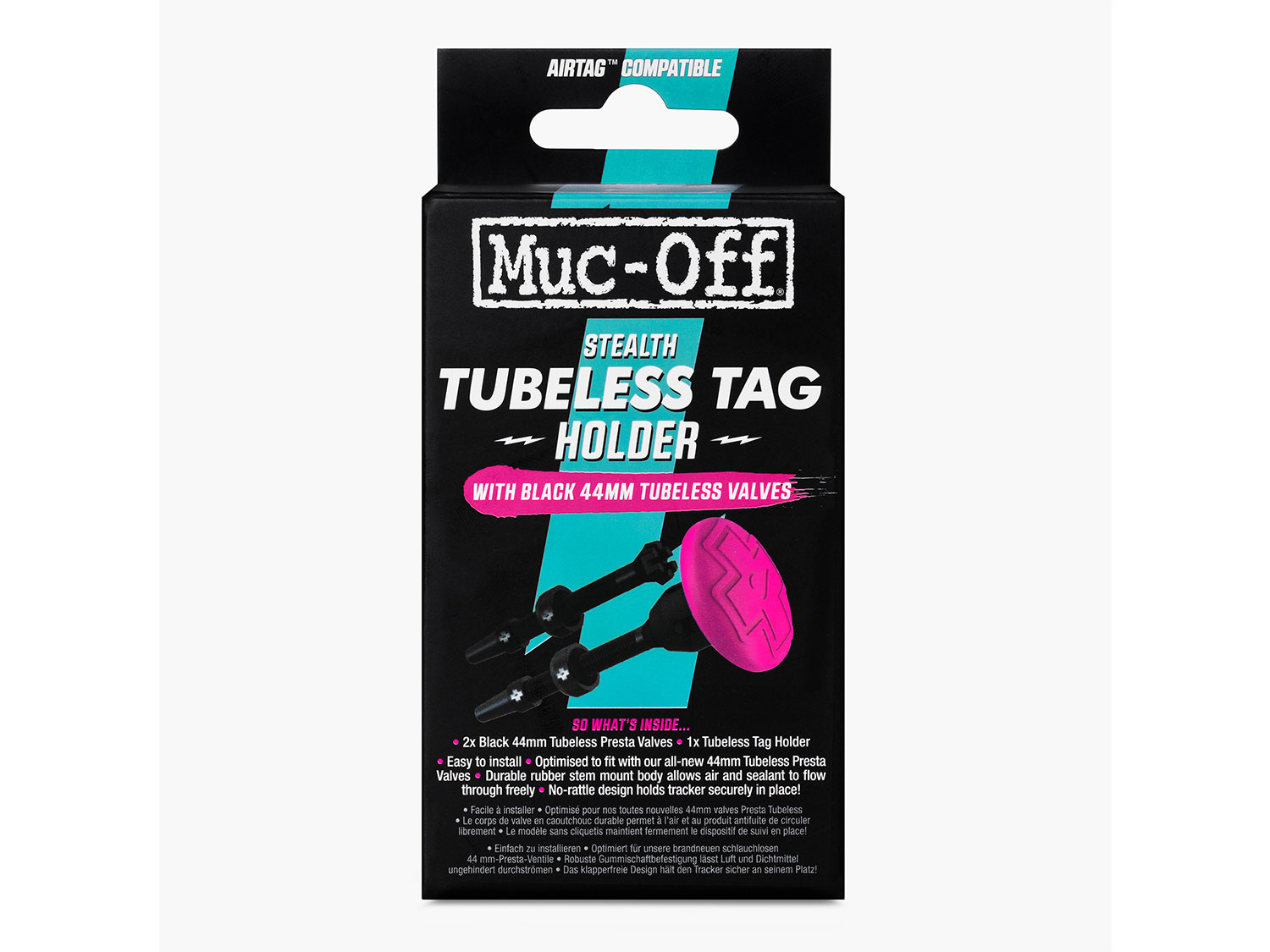 Muc Off Tubeless Tag Holder & 44mm Valve Kit - Black, black/pink, unis